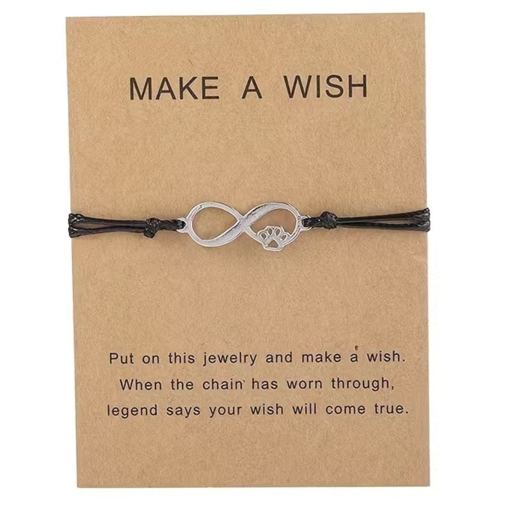 NEW Infinity Paw Print Black Cord Make a Wish Bracelet